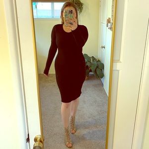WINDSOR Soft Black Knit Dress - Long Sleeve Midi